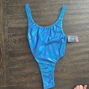Shiny Blue One-Piece Swimsuit